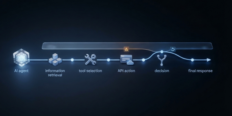 AI agent execution trace showing decisions, tool use, errors, and recovery