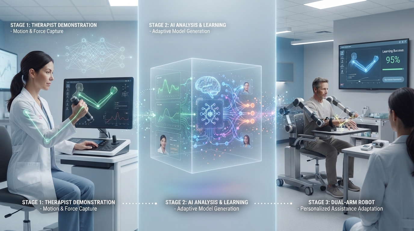 AI-powered stroke rehabilitation robot assisting a patient with personalized arm therapy