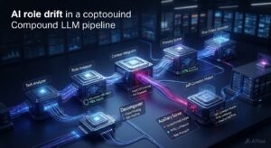 AI role drift in a compound LLM pipeline showing a decomposer feeding answer data to a solver