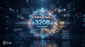 GLM-5.3-Flash AI model from Z.ai showing multimodal and Mixture-of-Experts technology