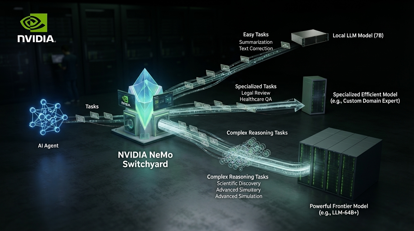 NVIDIA NeMo Switchyard routing AI agent tasks between multiple AI models
