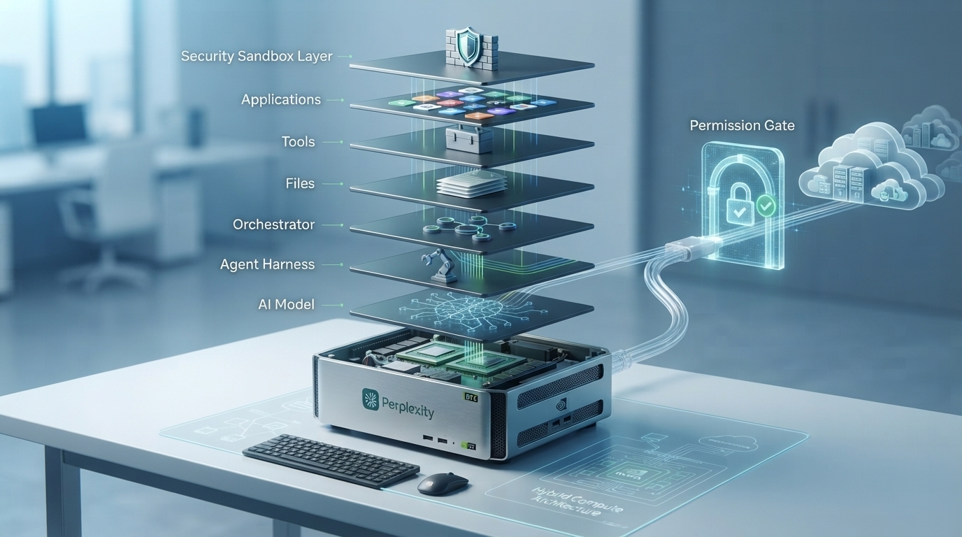 Perplexity Portable Computer local AI agent architecture with cloud escalation